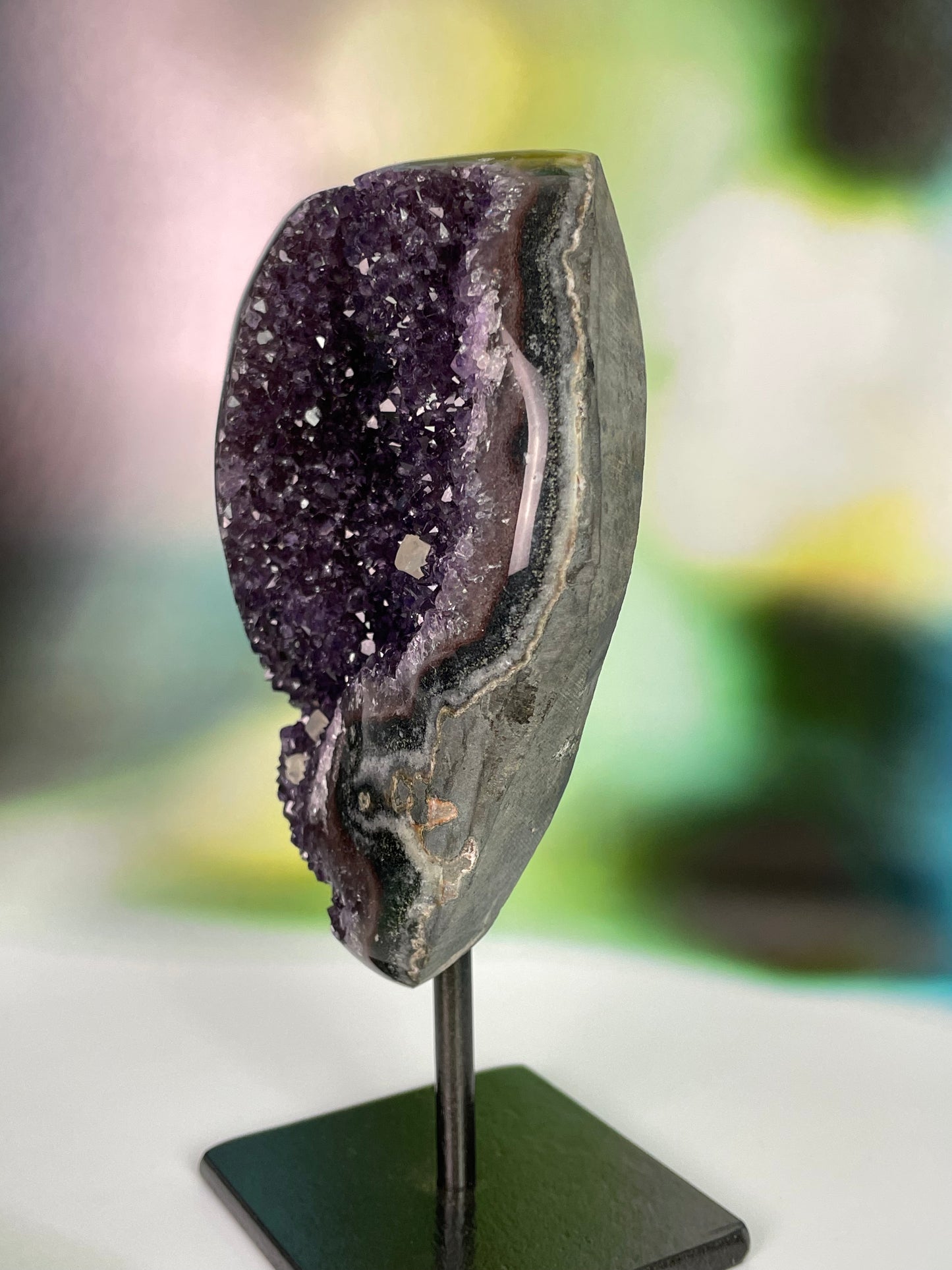 Amethyst Geode Stand with Calcite from Uruguay