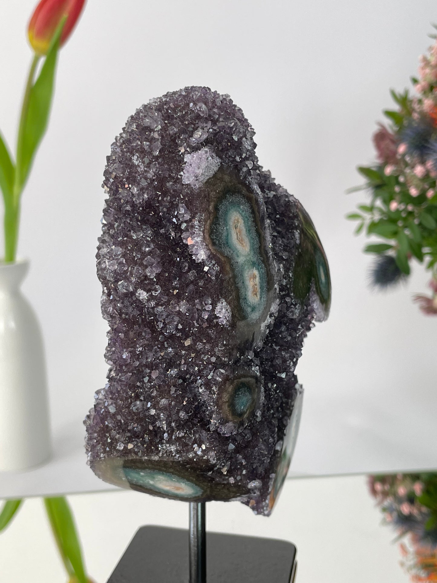 Amethyst Druzy with Stalactite Eyes on Stand from Uruguay
