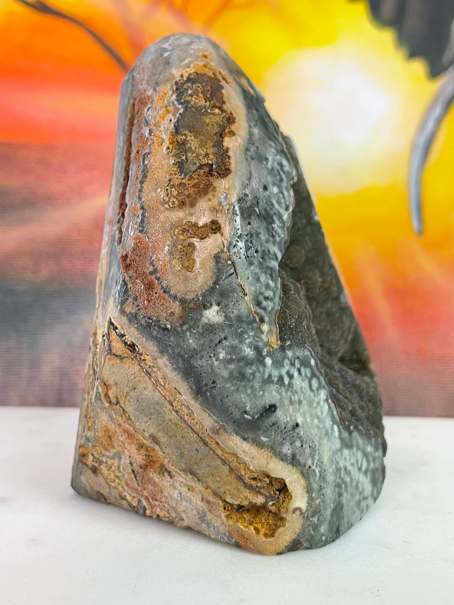 Druzy Jasper Green Cut Base from Uruguay