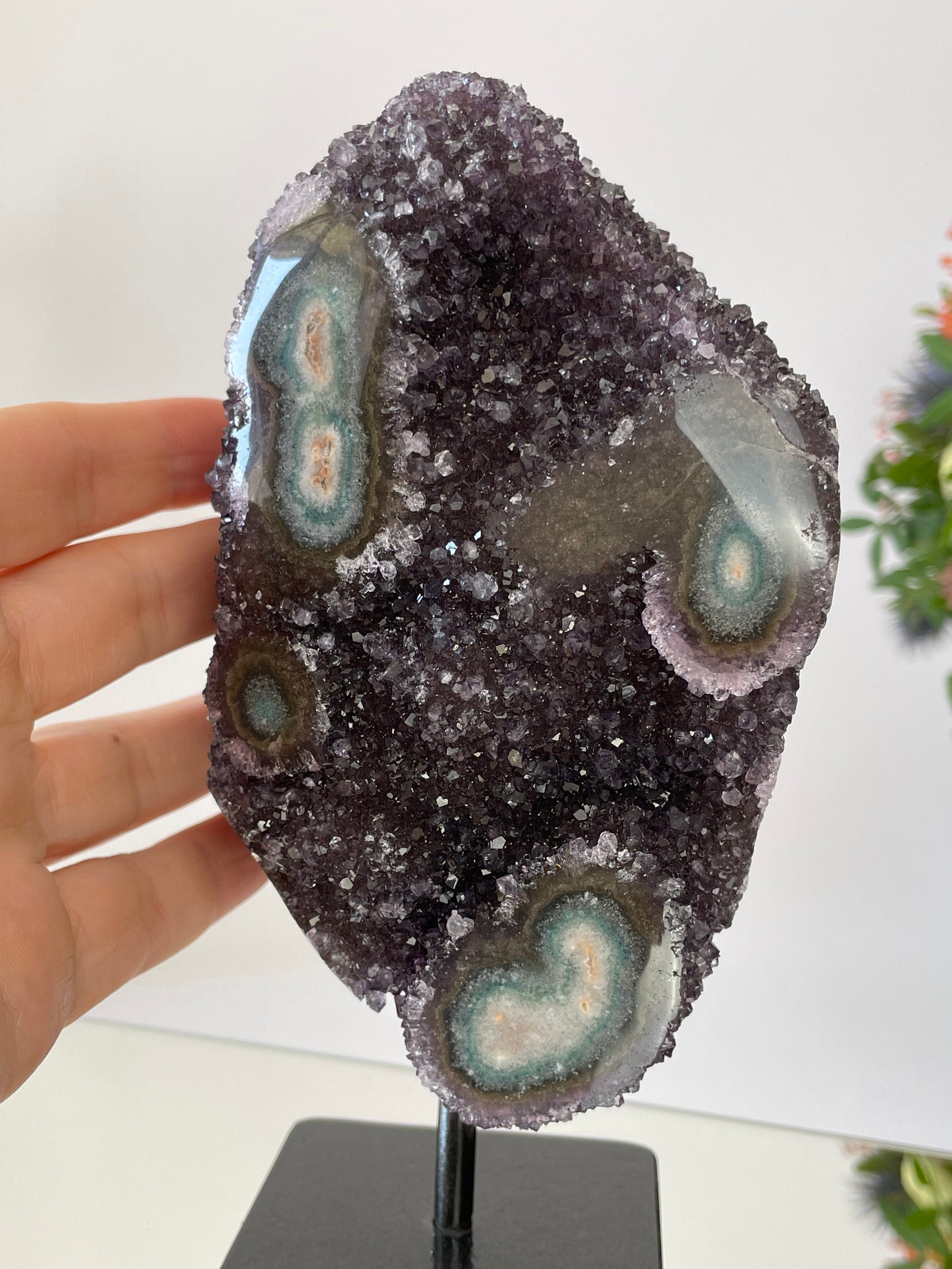 Amethyst Druzy with Stalactite Eyes on Stand from Uruguay