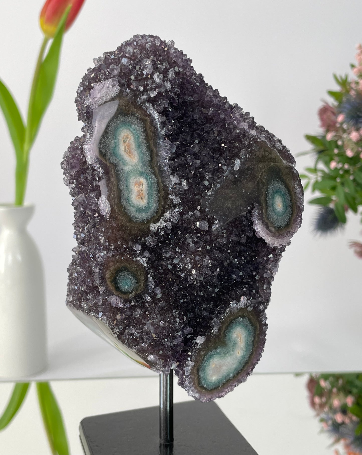 Amethyst Druzy with Stalactite Eyes on Stand from Uruguay