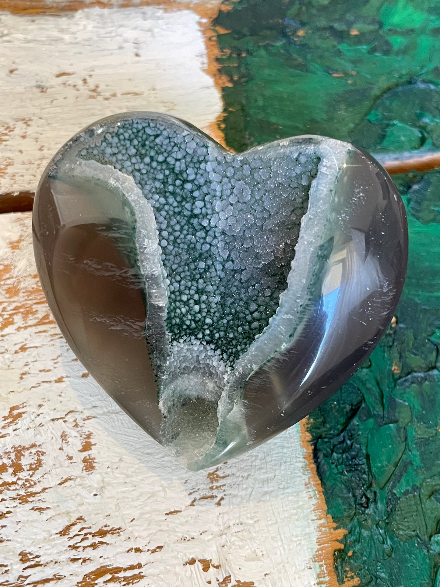 Agate Druzy Green Crystal Heart from Uruguay