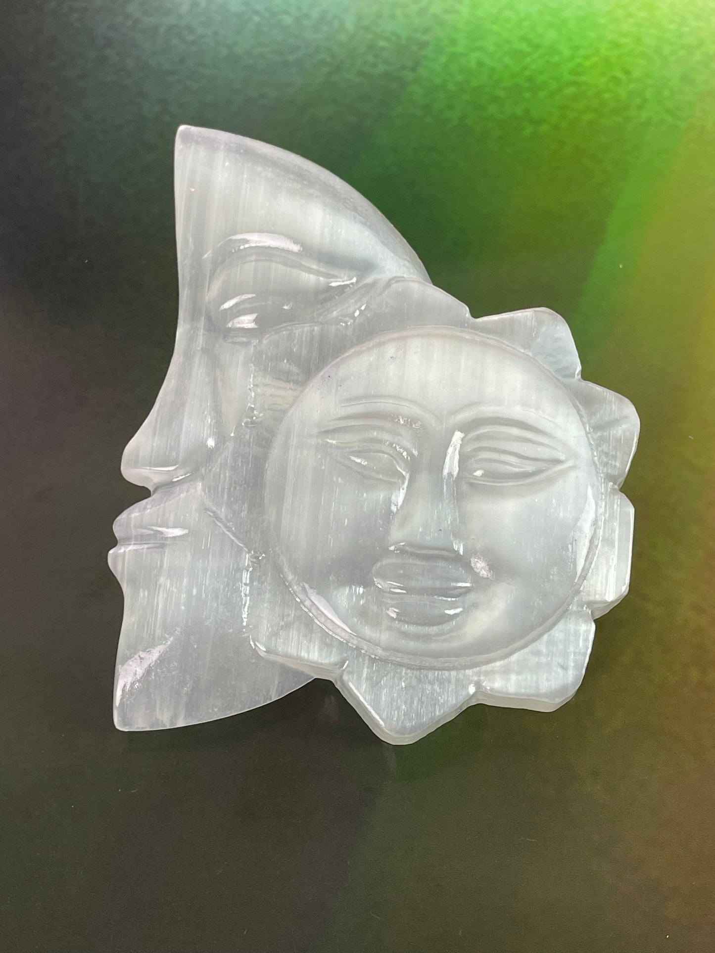 Selenite Sun and Moon, Satin Spar