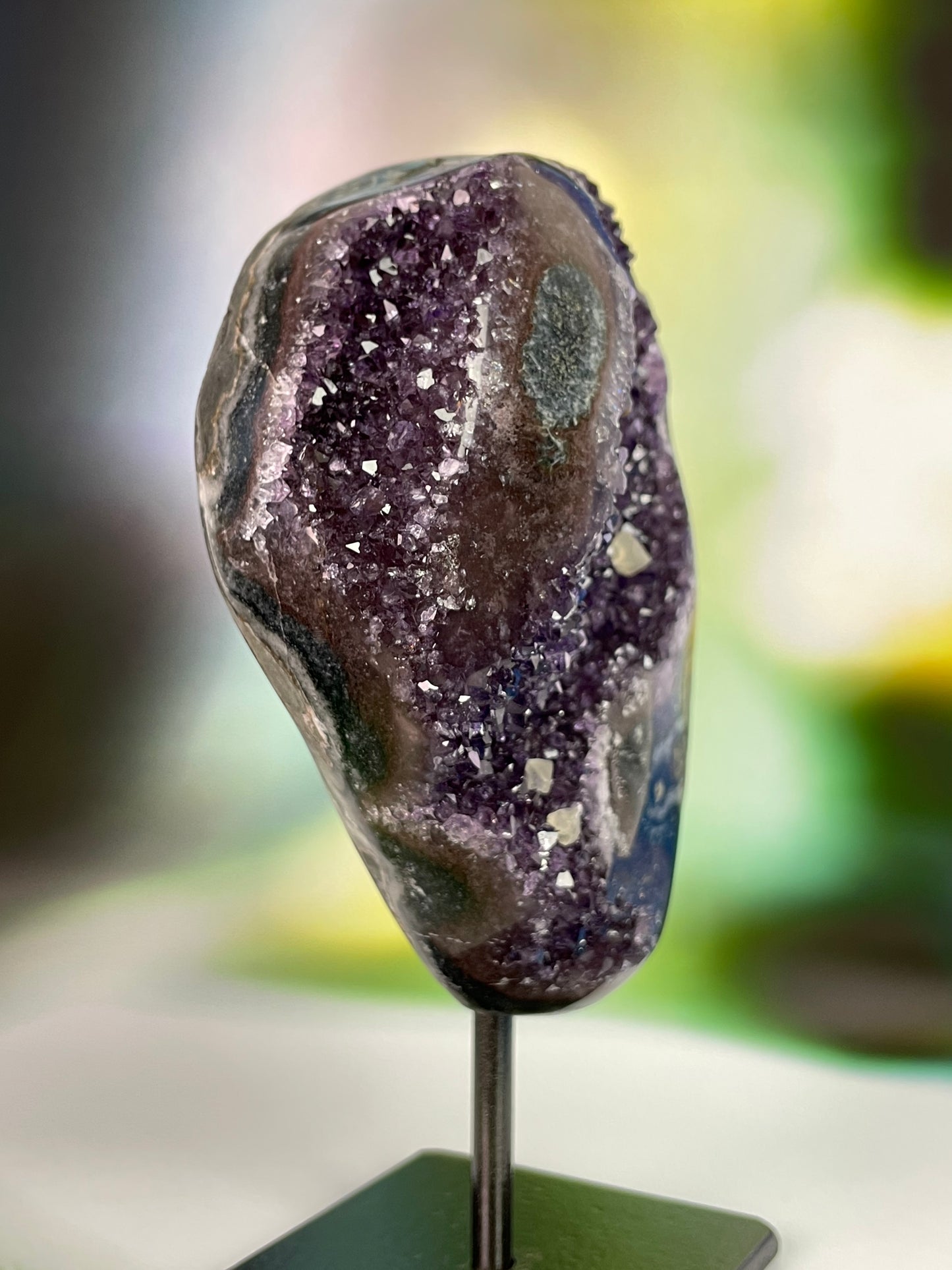 Amethyst Geode Stand with Calcite from Uruguay