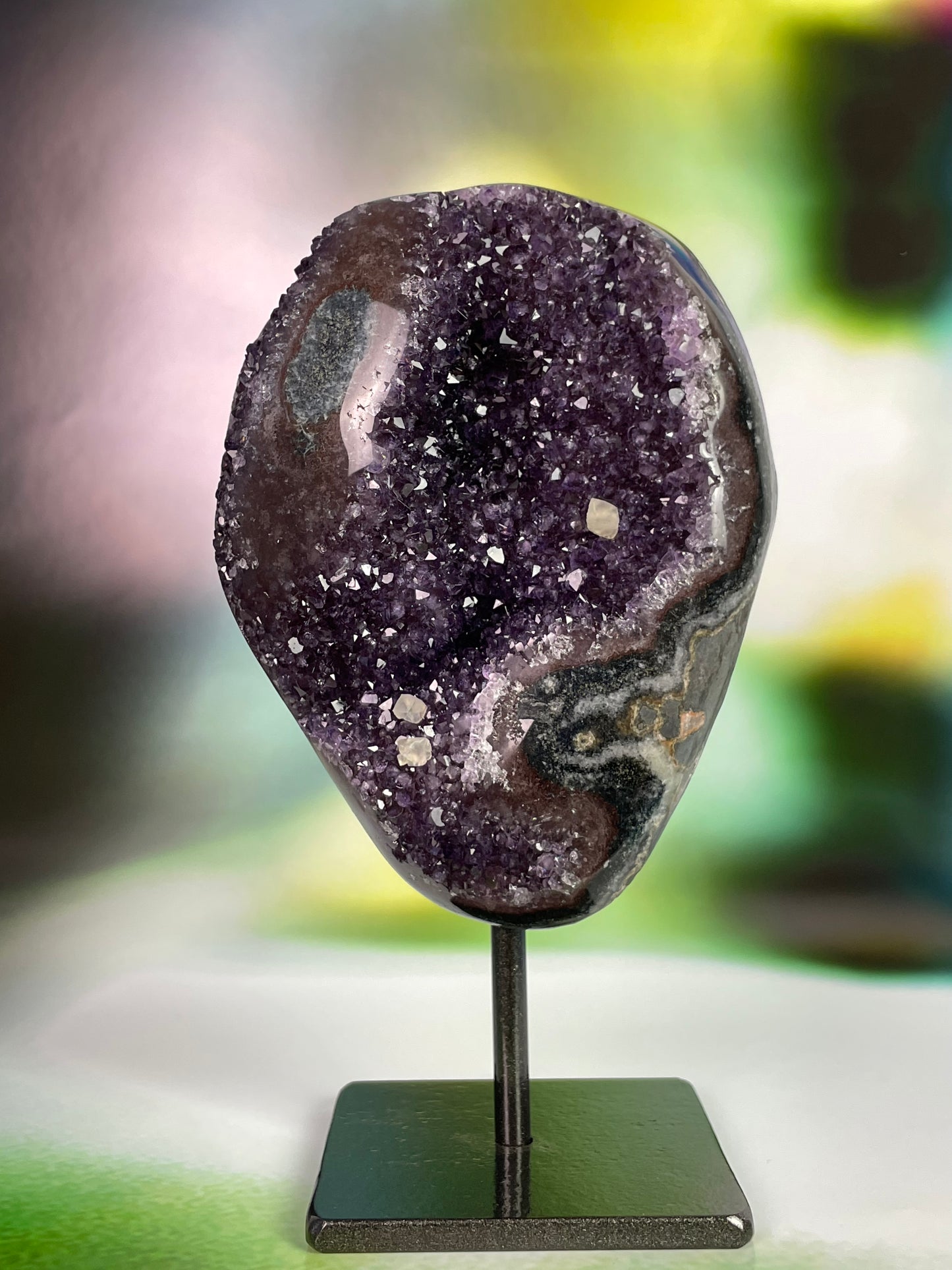 Amethyst Geode Stand with Calcite from Uruguay