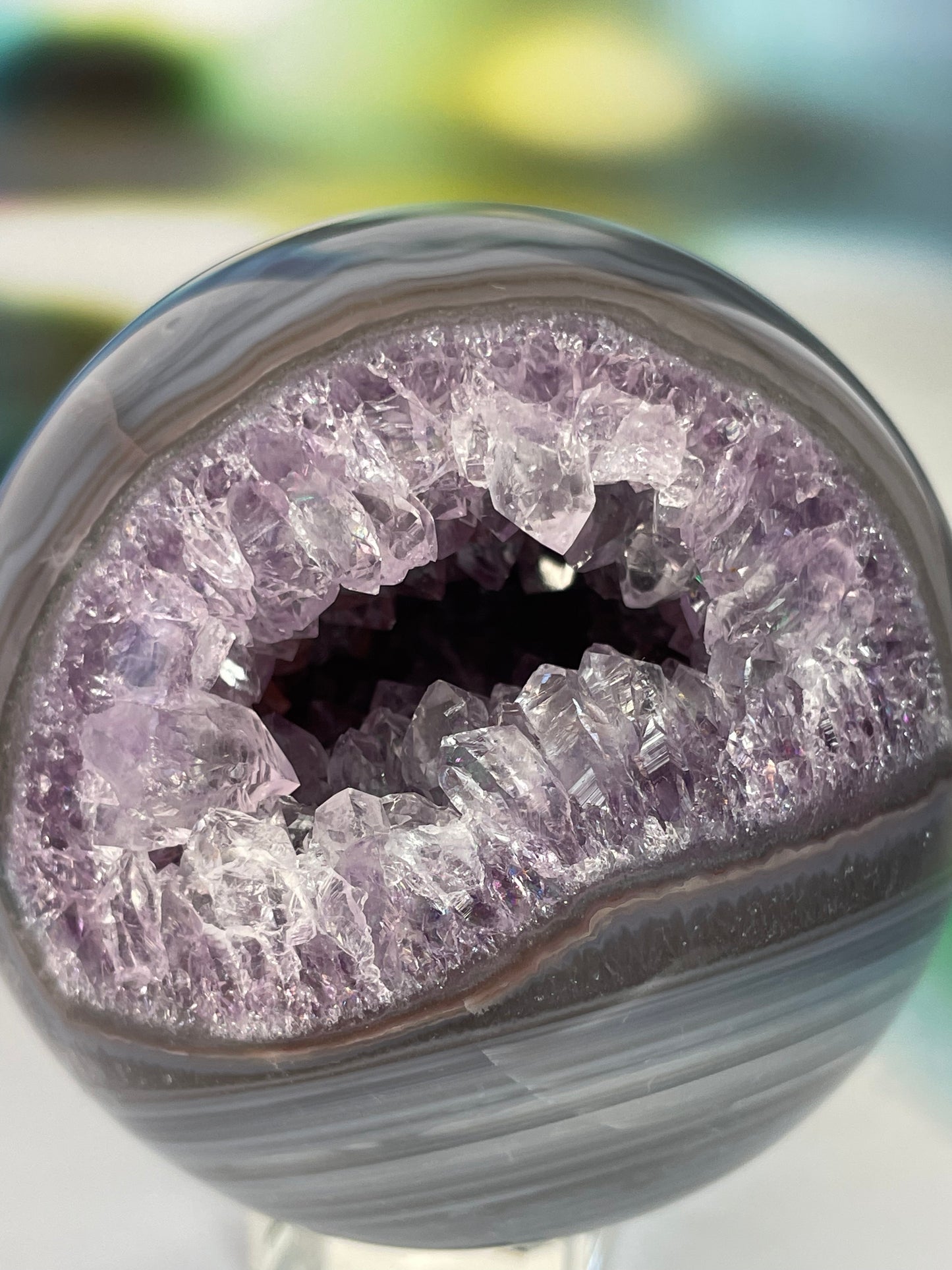 Amethyst Sphere with Grey Brown Agate from Uruguay