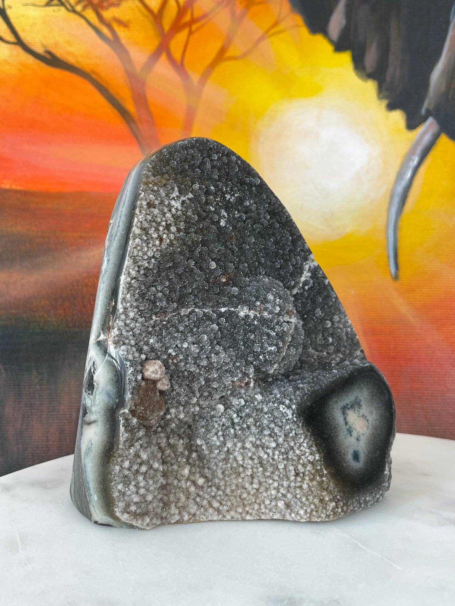 Druzy Jasper with Grey-Pastel Tiny Quartz with Stalactite Eye from Uruguay