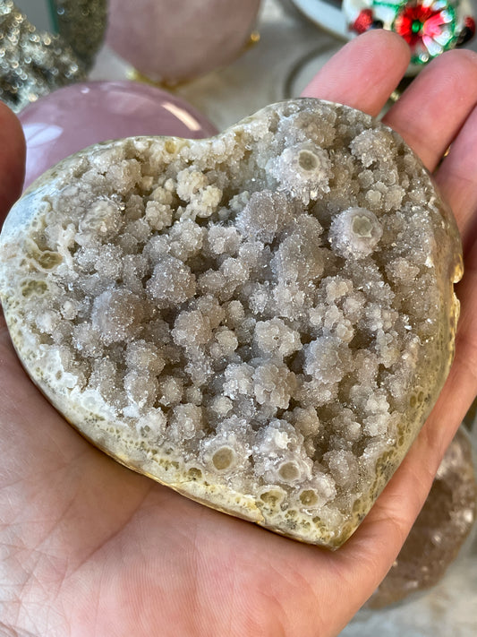 Druzy Sand Yelowish Jasper Heart from Uruguay