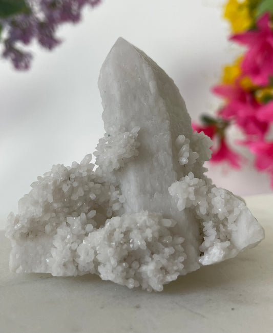 Candle Quartz with Calcite Flower Buds from Inner Mongolia