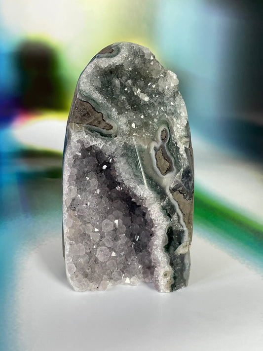 Amethyst Lavender and Green Geode Cut Base from Uruguay