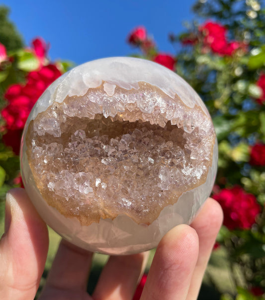 Amethyst White Agate Druzy Sphere from Uruguay