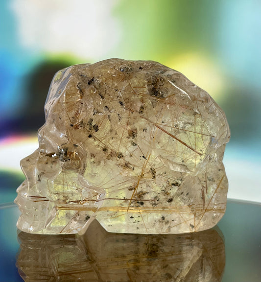 Gold Rutile Quartz Crystal Skull