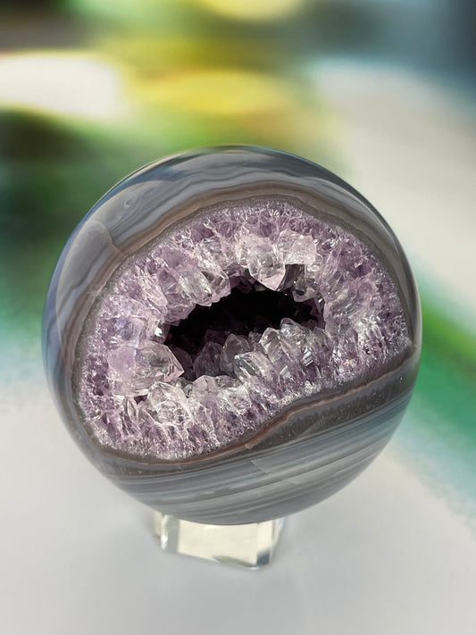 Amethyst Sphere with Grey Brown Agate from Uruguay