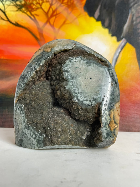 Druzy Jasper Green Cut Base  from Uruguay