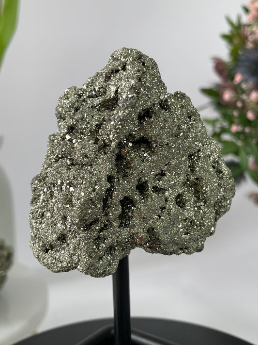 Pyrite Cluster on Metal Stand I